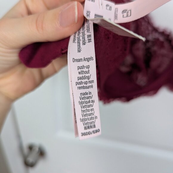 Victoria's Secret | Burgundy Lace Dream Angels Unlined Underwire Bra Size 36DD - Picture 8 of 8